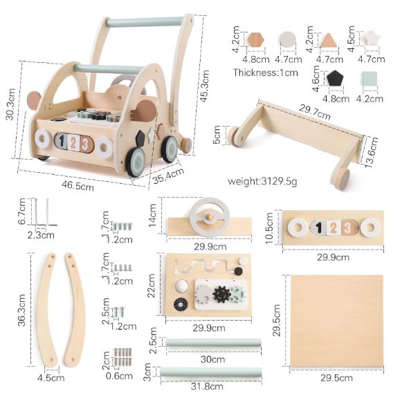 Montessori Babylove Wooden Push-Pull Walker Toy