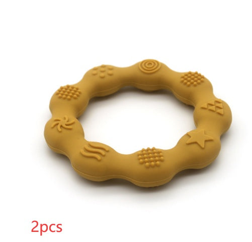 Silicone textured ring teether in mustard yellow (set of 2)