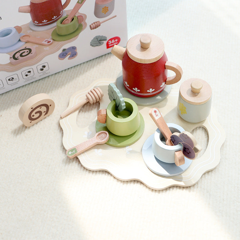 Red wooden tea party set with gift box