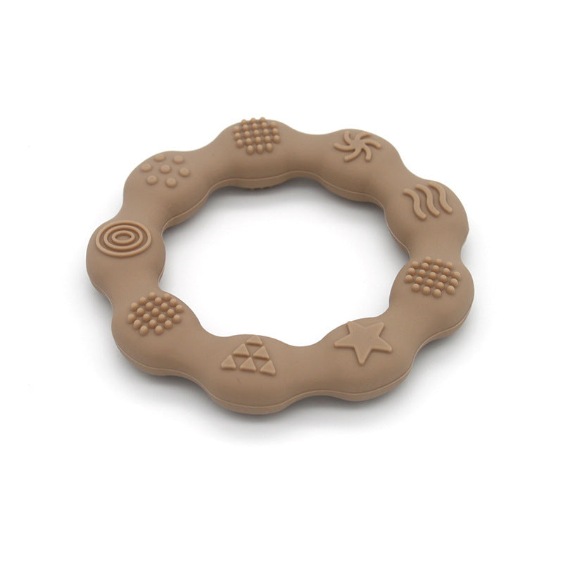 Silicone textured ring teether in khaki