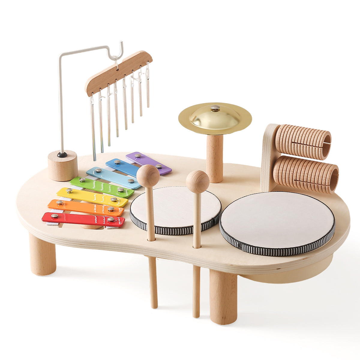 Wooden musical activity table with mallets