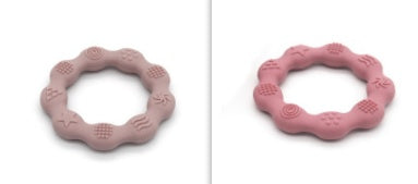 Silicone textured ring teether pair in light pink and pink