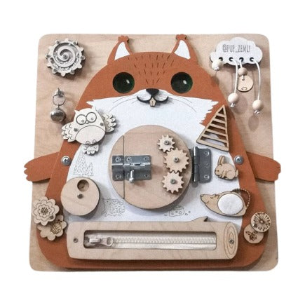 Owl and Cat Wooden Busy Board on white background
