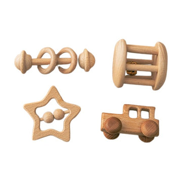 Wooden Baby Rattle Gift Set on white background