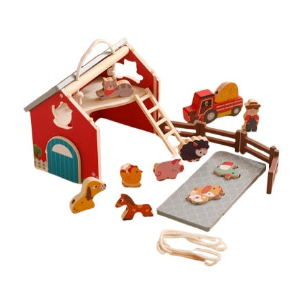 Wooden Farm Barn Play Set on white background
