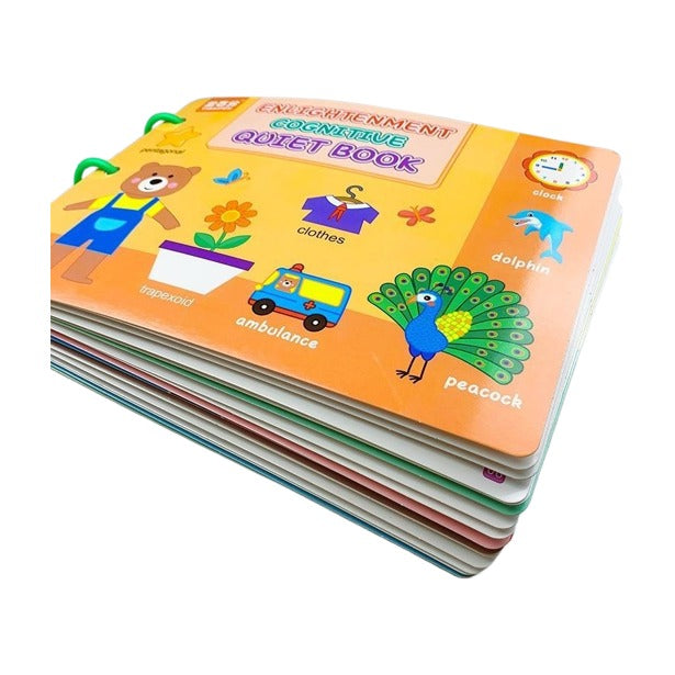 Montessori cognitive quiet book on white background