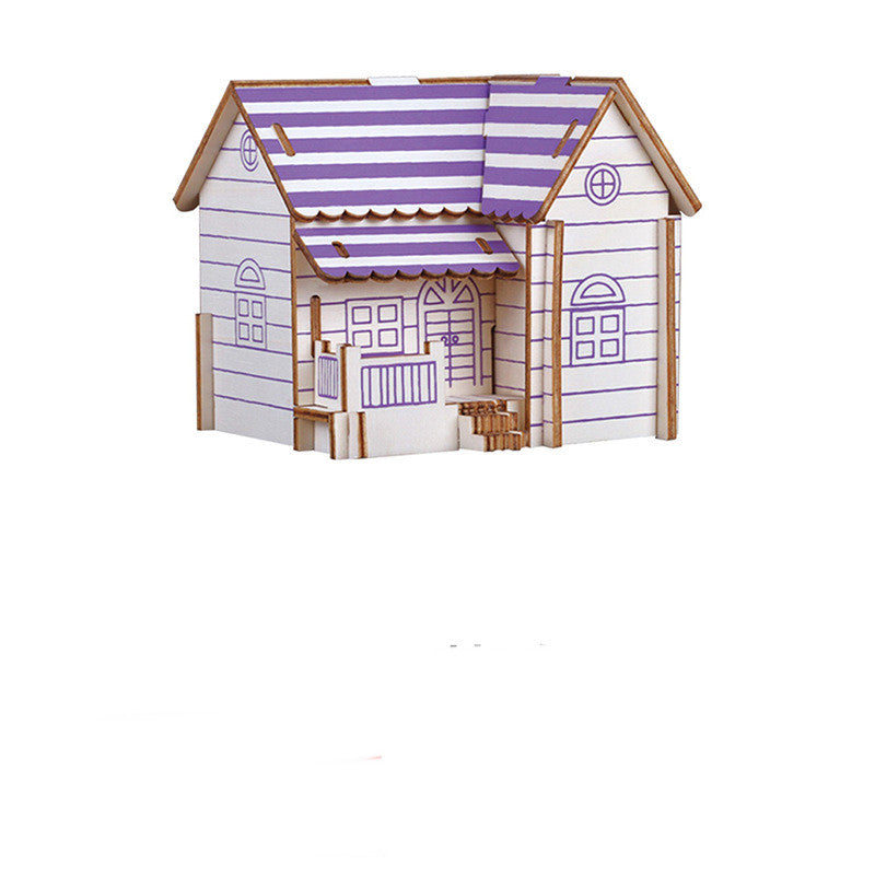 Purple striped cottage wooden 3D puzzle