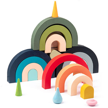Wooden rainbow stacking arch all four colourways stacked together