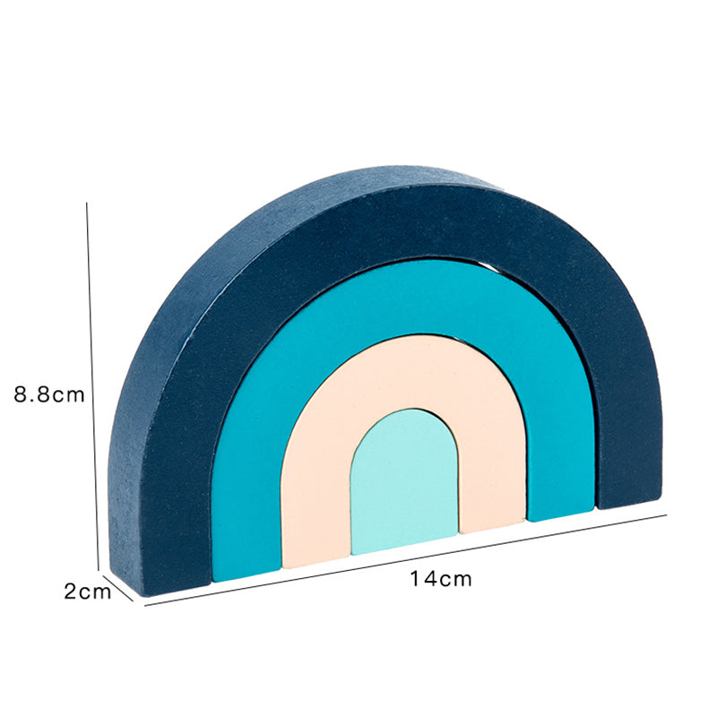 Wooden rainbow stacking arch blue colourway with measurements