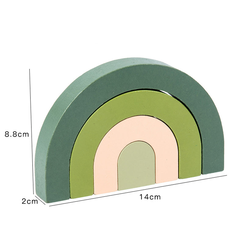 Wooden rainbow stacking arch green colourway with measurements