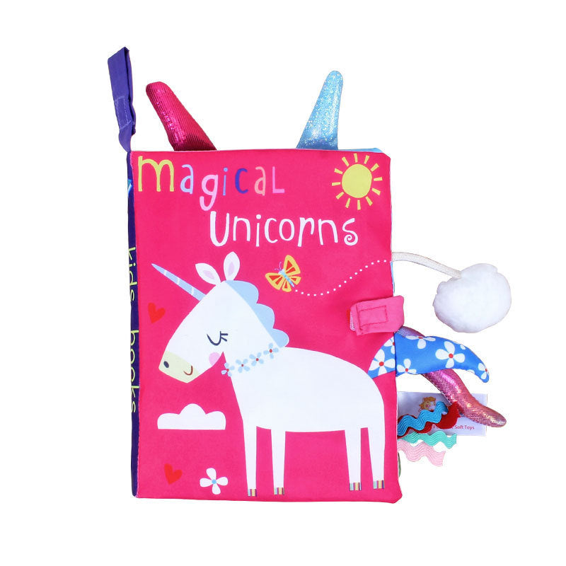 Crinkle cloth book with tails, unicorn theme