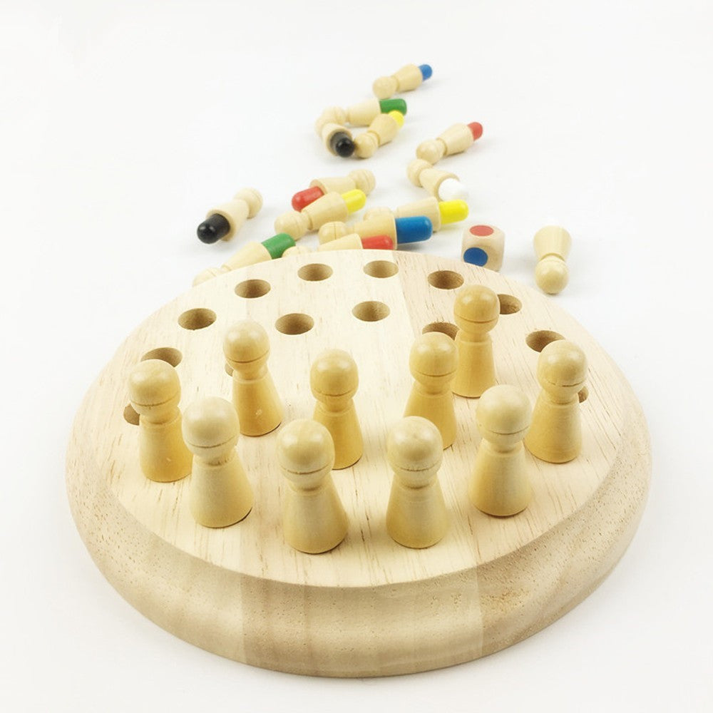 Wooden color memory game on white background