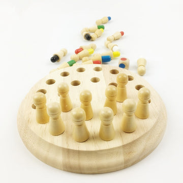 Wooden color memory game on white background