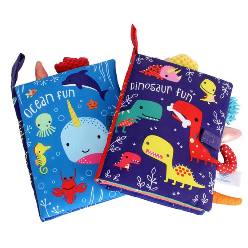 Crinkle cloth books with tails, ocean and dinosaur themes