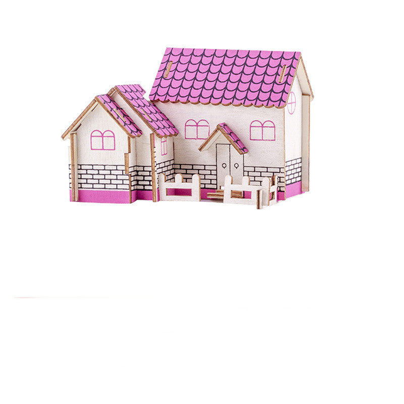 Pink brick cottage wooden 3D puzzle