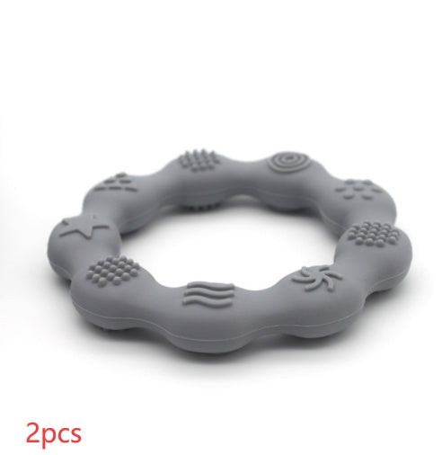 Silicone textured ring teether in grey (set of 2)
