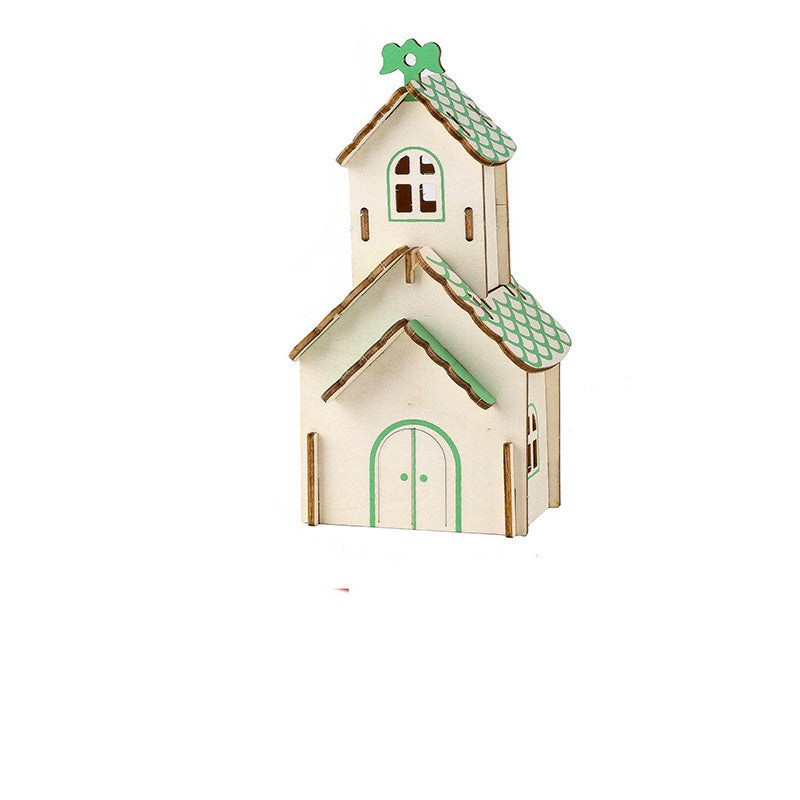Tall green cottage wooden 3D puzzle