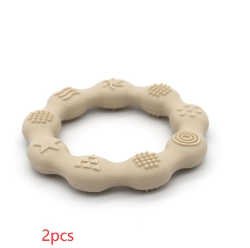 Silicone textured ring teether in beige (set of 2)