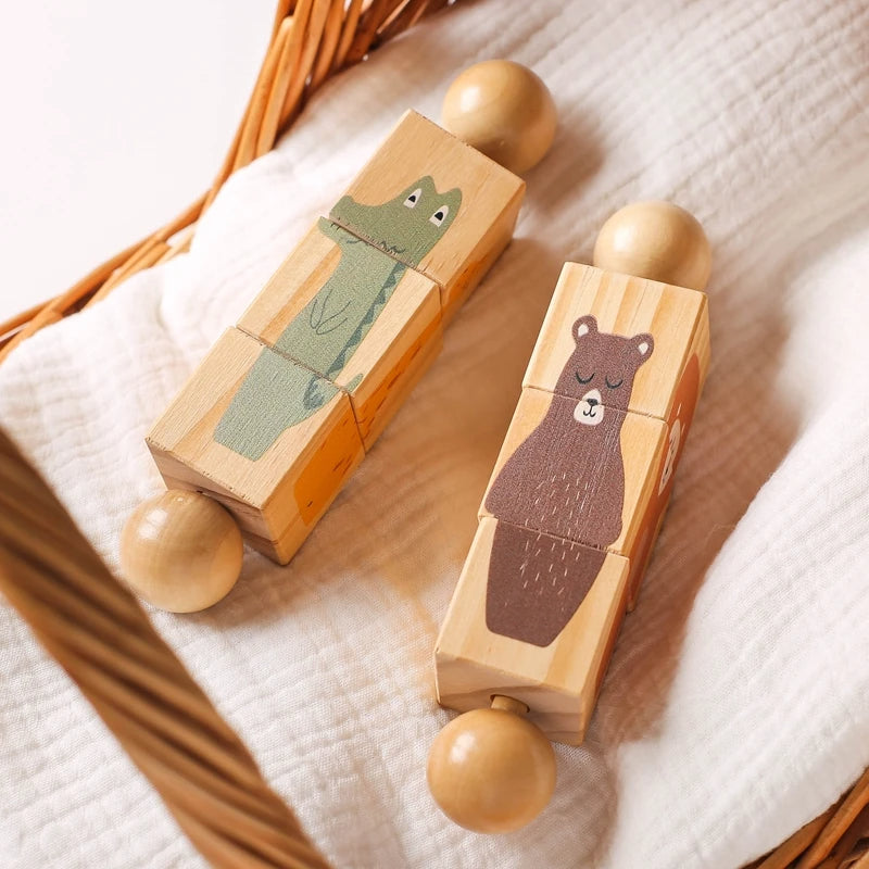 Wooden rotating puzzles with bear and crocodile