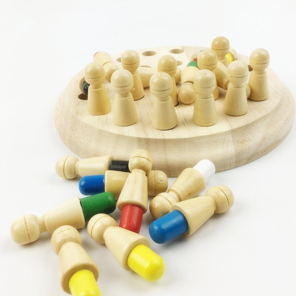 Wooden memory game pegs with colored bases