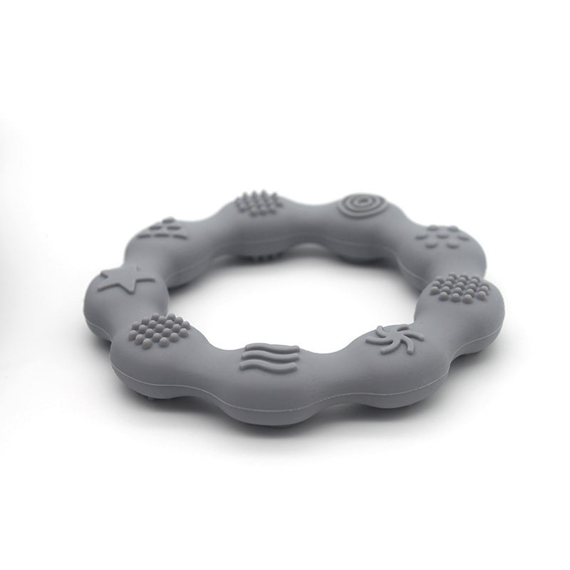 Silicone textured ring teether in grey