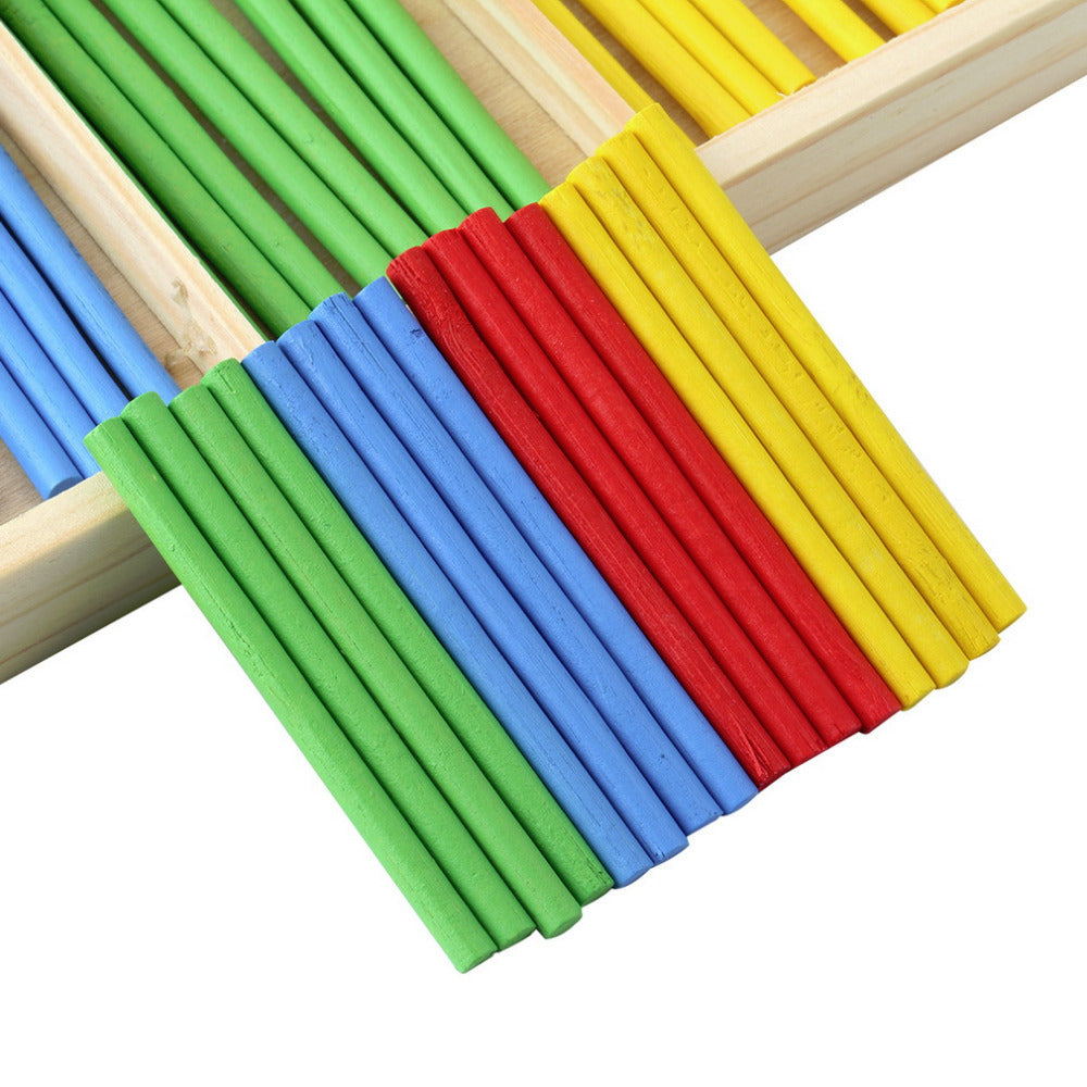 Wooden math counting sticks set close-up of coloured sticks