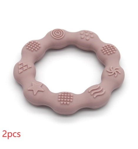 Silicone textured ring teether in light pink (set of 2)