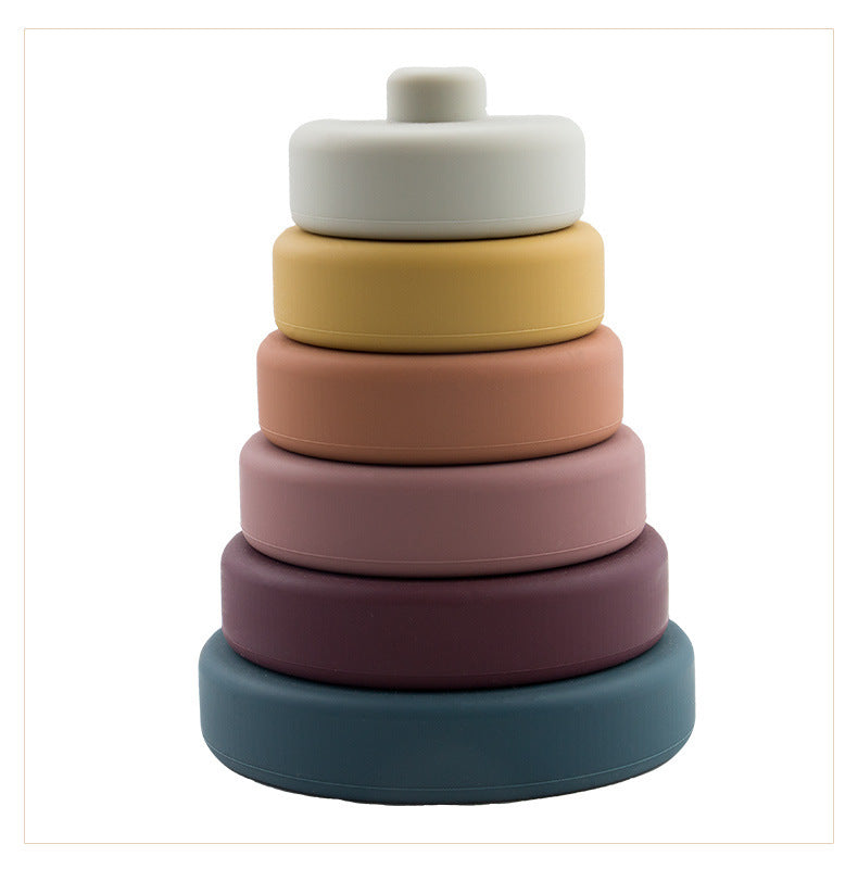 Earth tones silicone stacking ring tower