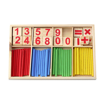 Wooden math counting sticks set front view in tray