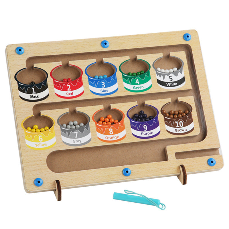 Magnetic color sorting bead board counting cups design on white background