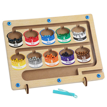 Magnetic color sorting bead board counting cups design on white background