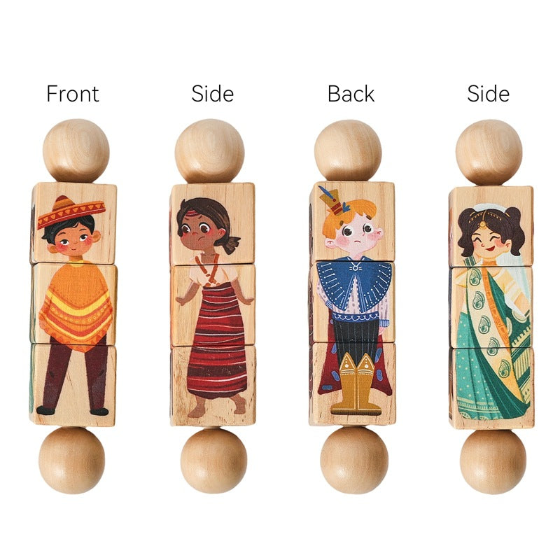 Wooden rotating puzzle, children of the world design, all four sides