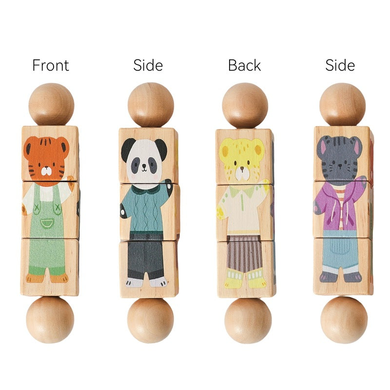 Wooden rotating puzzle, panda and tiger design, all four sides