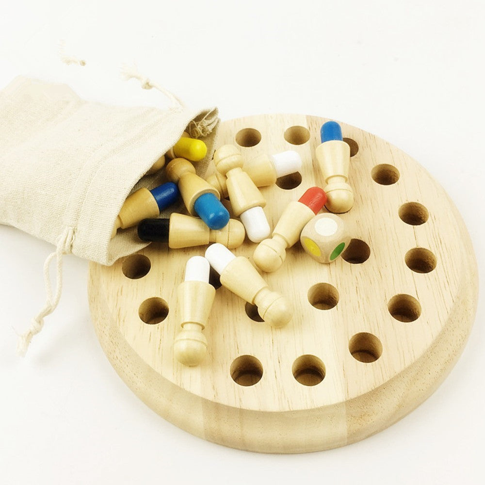 Wooden color memory game with pegs and storage bag