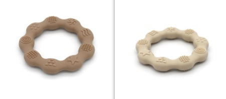 Silicone textured ring teether pair in khaki and beige