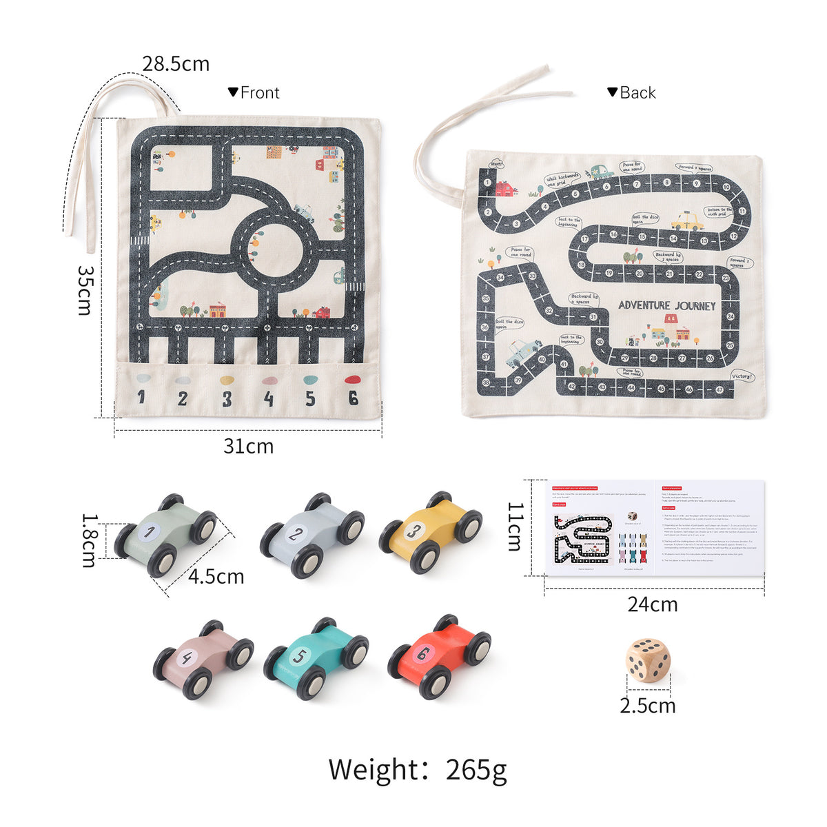 Canvas road mat set pieces and sizes