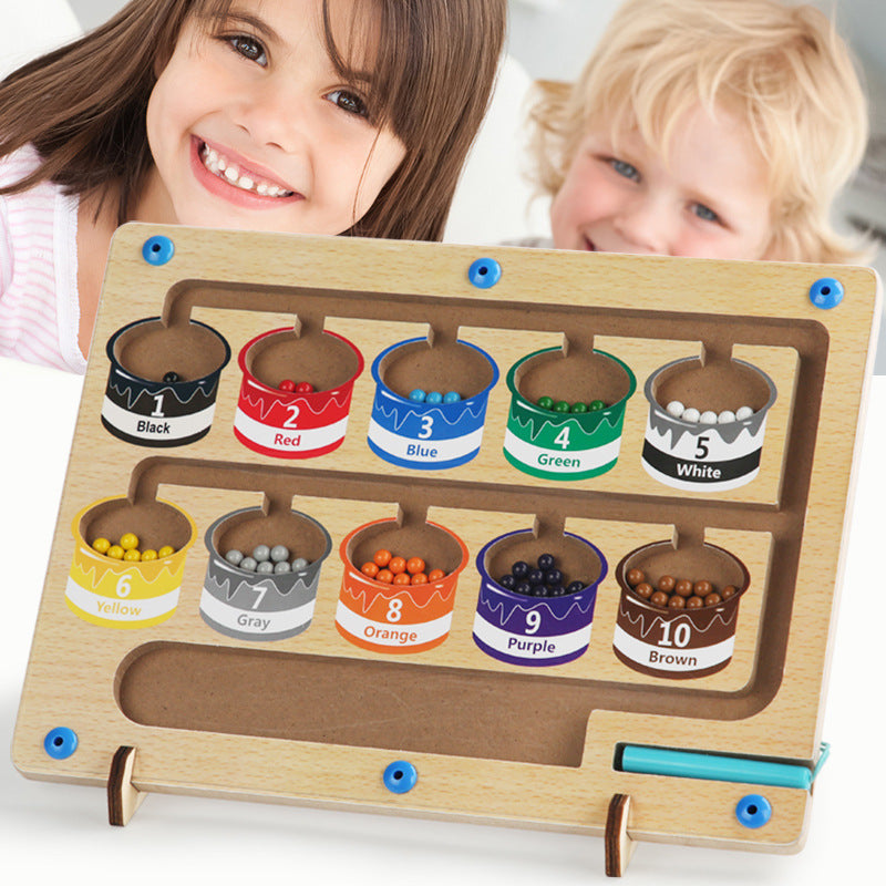 Magnetic color sorting bead board counting cups design with two children