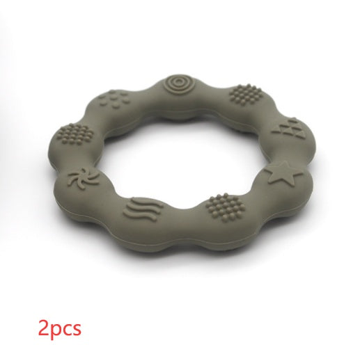 Silicone textured ring teether in sage green (set of 2)