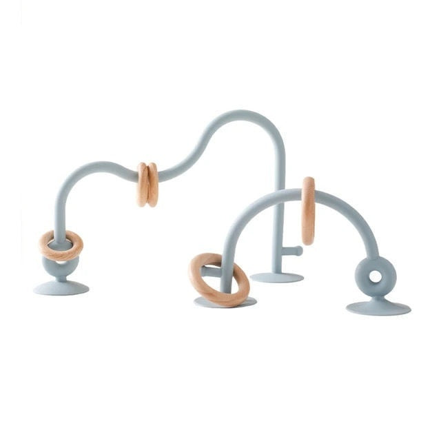 Dusty blue silicone suction arch with wooden rings