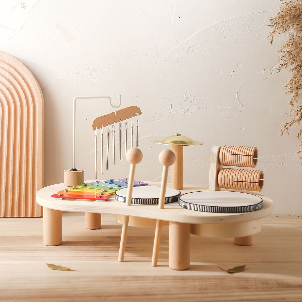 Wooden musical activity table in a living room