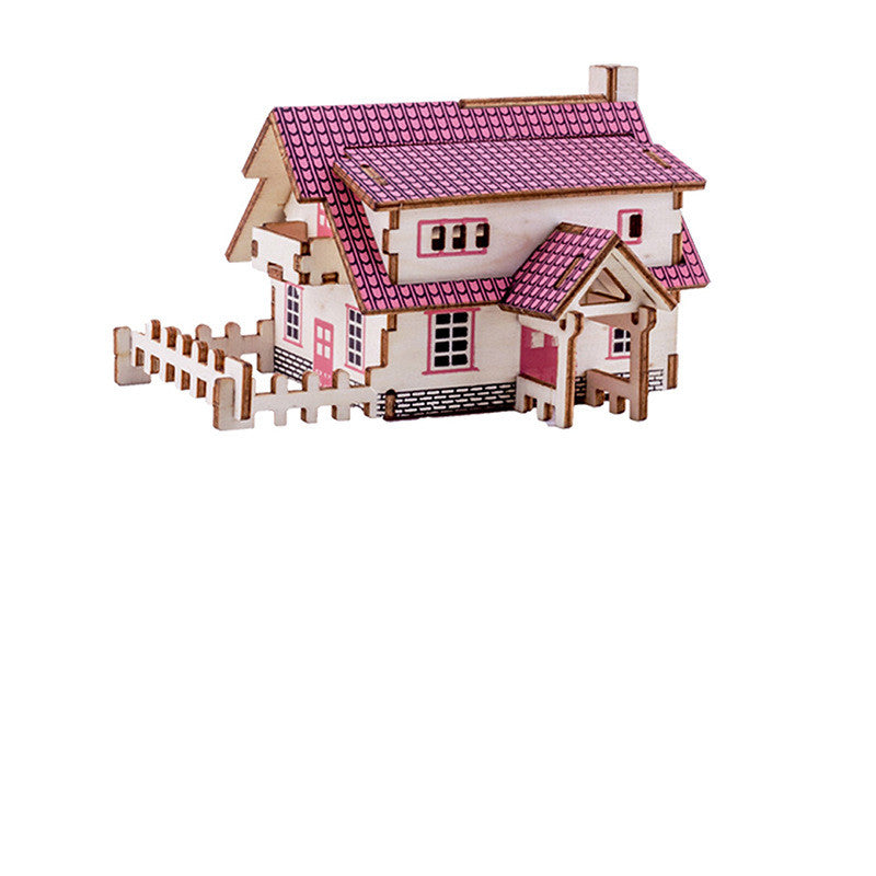 Pink farmhouse wooden 3D puzzle with fence
