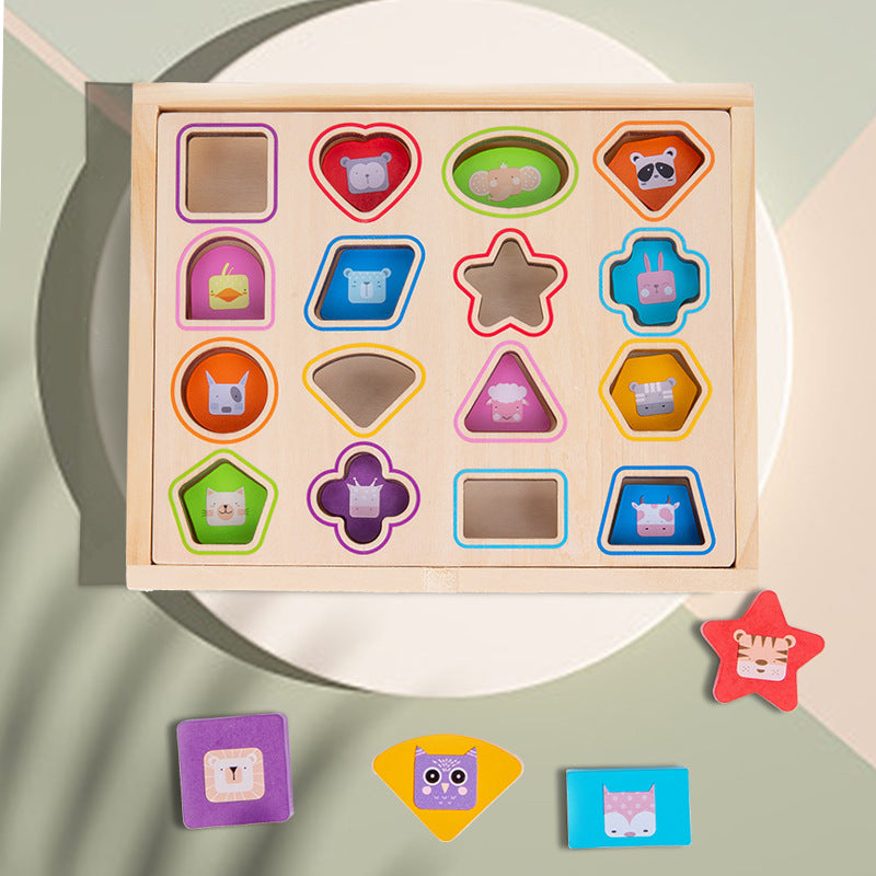Animal shape board with colorful wooden pieces