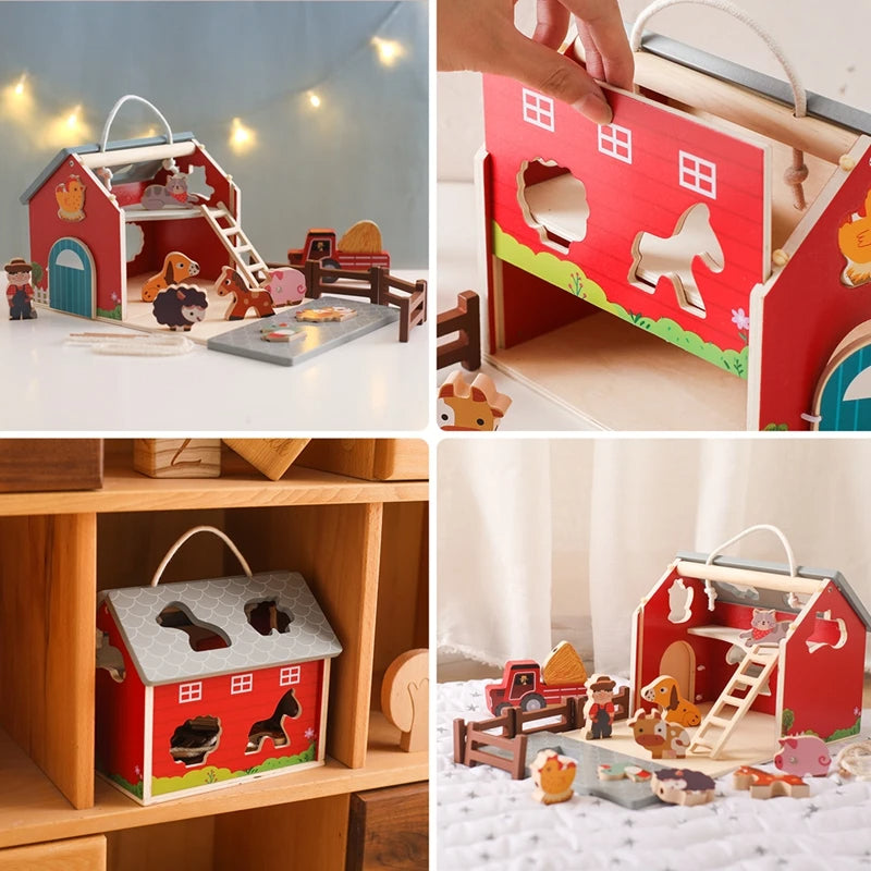 Wooden farm barn play set detail photos