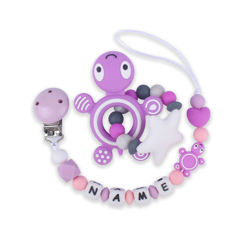 Silicone turtle teether pacifier clip purple