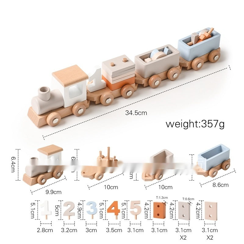 Wooden birthday number train size and pieces chart