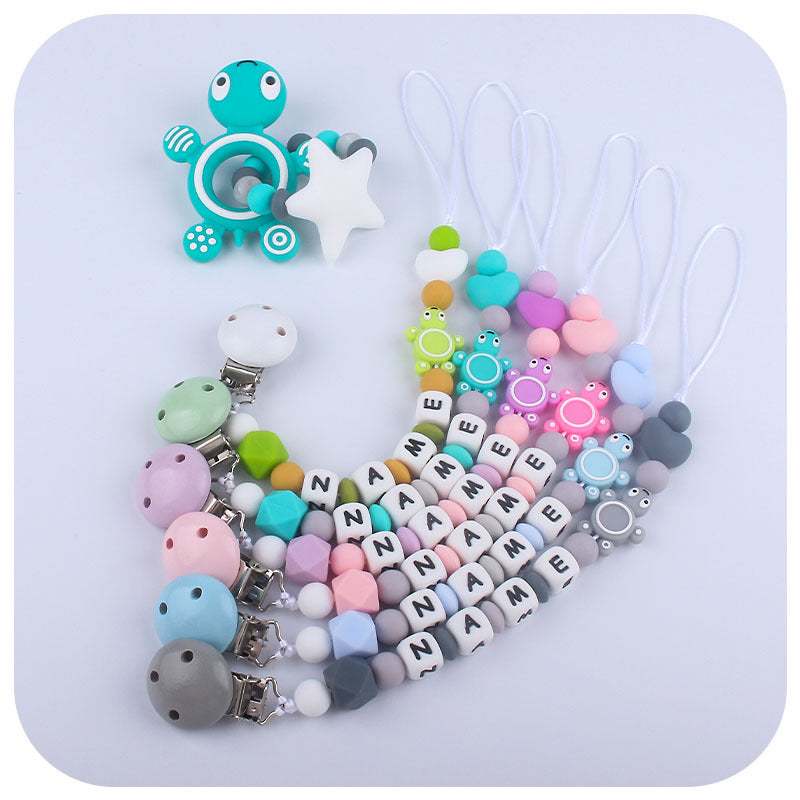 Silicone turtle teether pacifier clip all colours together