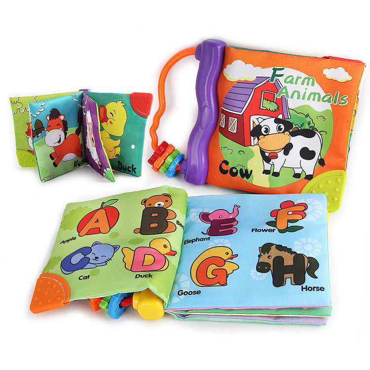 Teether cloth books with rattle, open pages