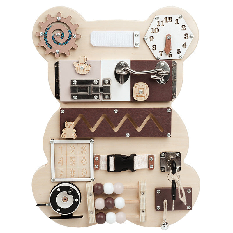 Bear wooden busy board on white background
