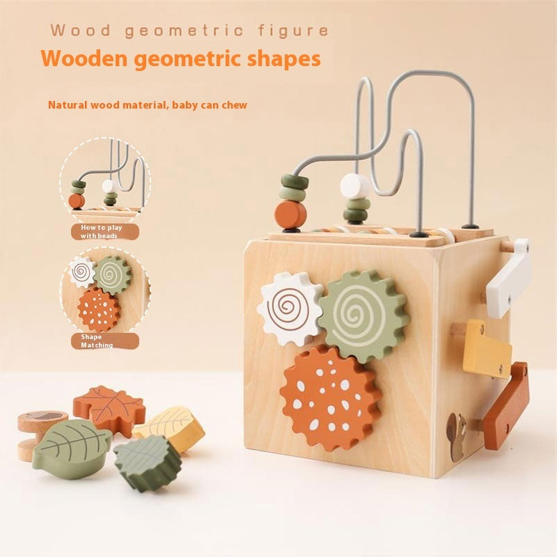 Wooden activity cube features overview