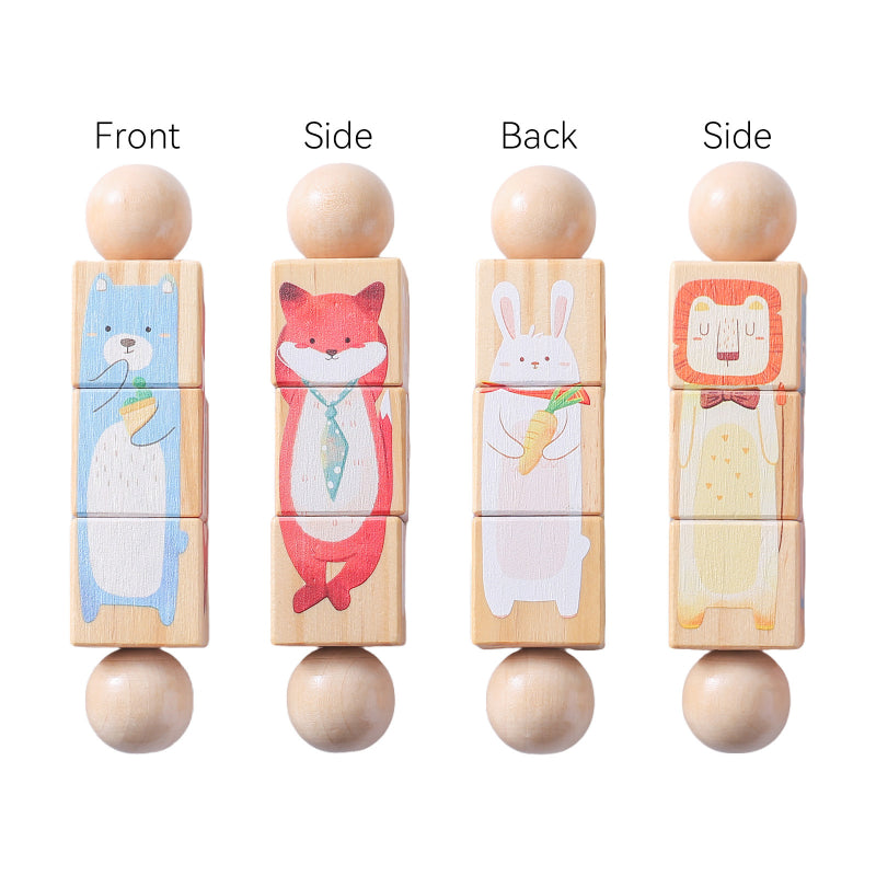 Wooden rotating puzzle, bear and bunny design, all four sides